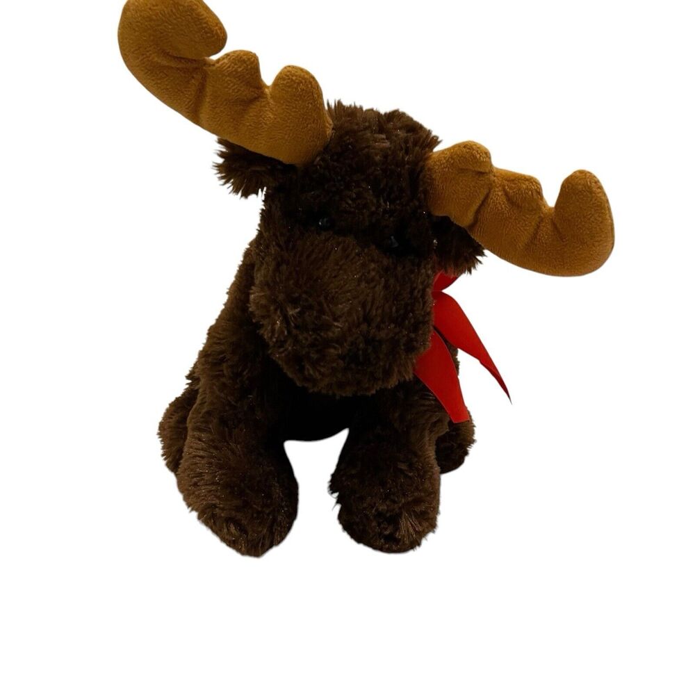 Mary Meyer Brown Moose Red Bow Plush 10" Stuffed Animal Toy